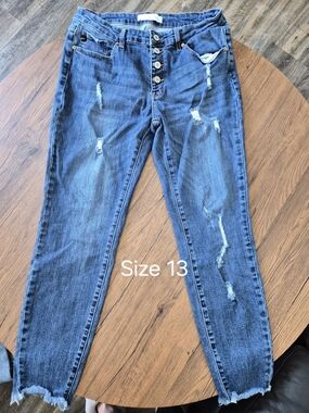 KanCan Distressed Blue Skinny Jeans with Frayed Hem